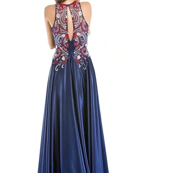 Loviera Embroidered Gown Halter Neck Size 6 Blue New - Picture 2 of 8